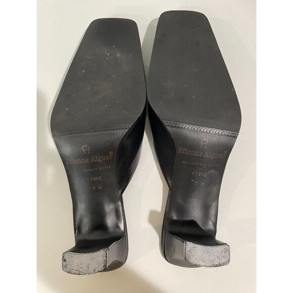 Etienne Aigner Womens Square Toe Black Leather Mules Size 7M - Picture 12 of 12
